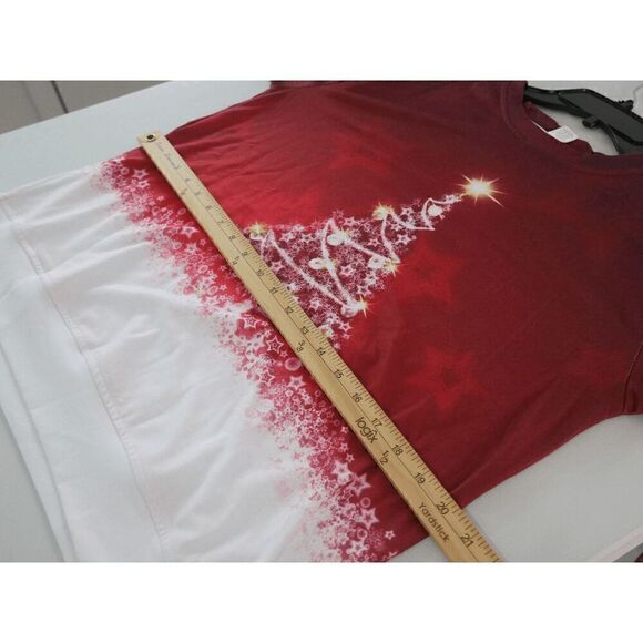 Women's Red & White Lighted Tree Lightweight Crewneck Sweatshirt S - Picture 7 of 10